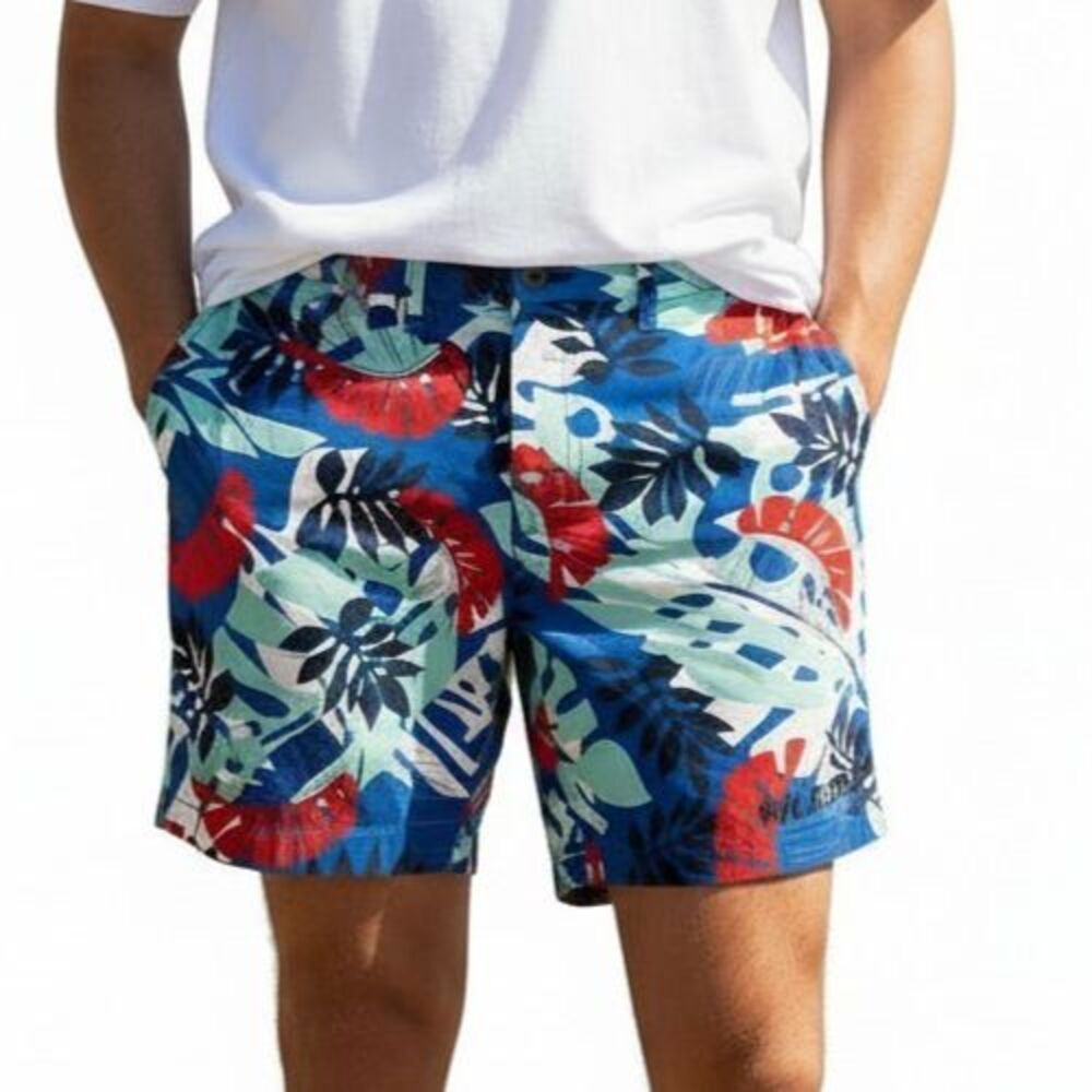 NEW Tommy Hilfiger Tropical Hawaiin Print Shorts Men Size 33 TH Flex 7" Inseam